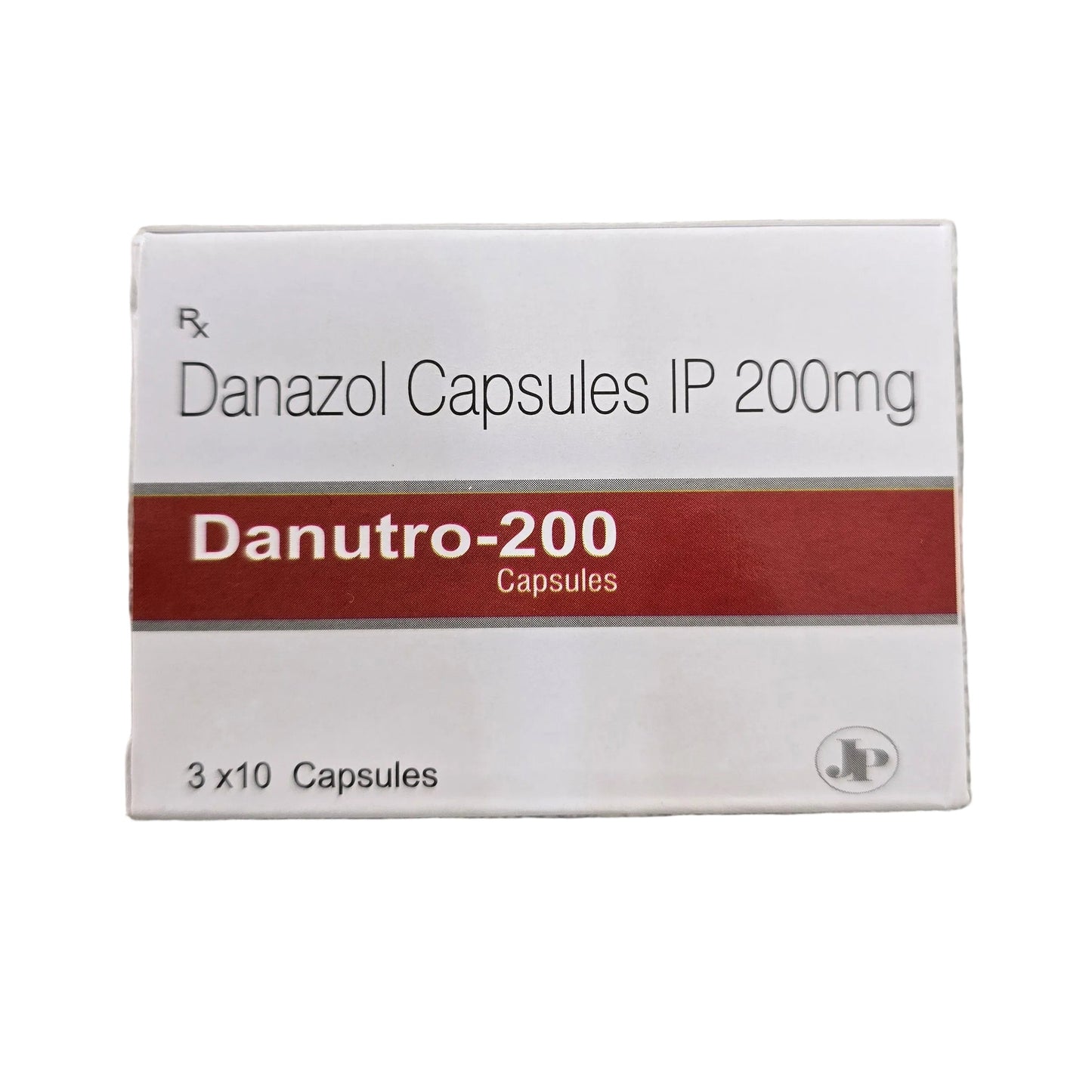 Caja de Danazol 200 mg Danutro-200 con 30 cápsulas para tratamiento especializado de endometriosis.