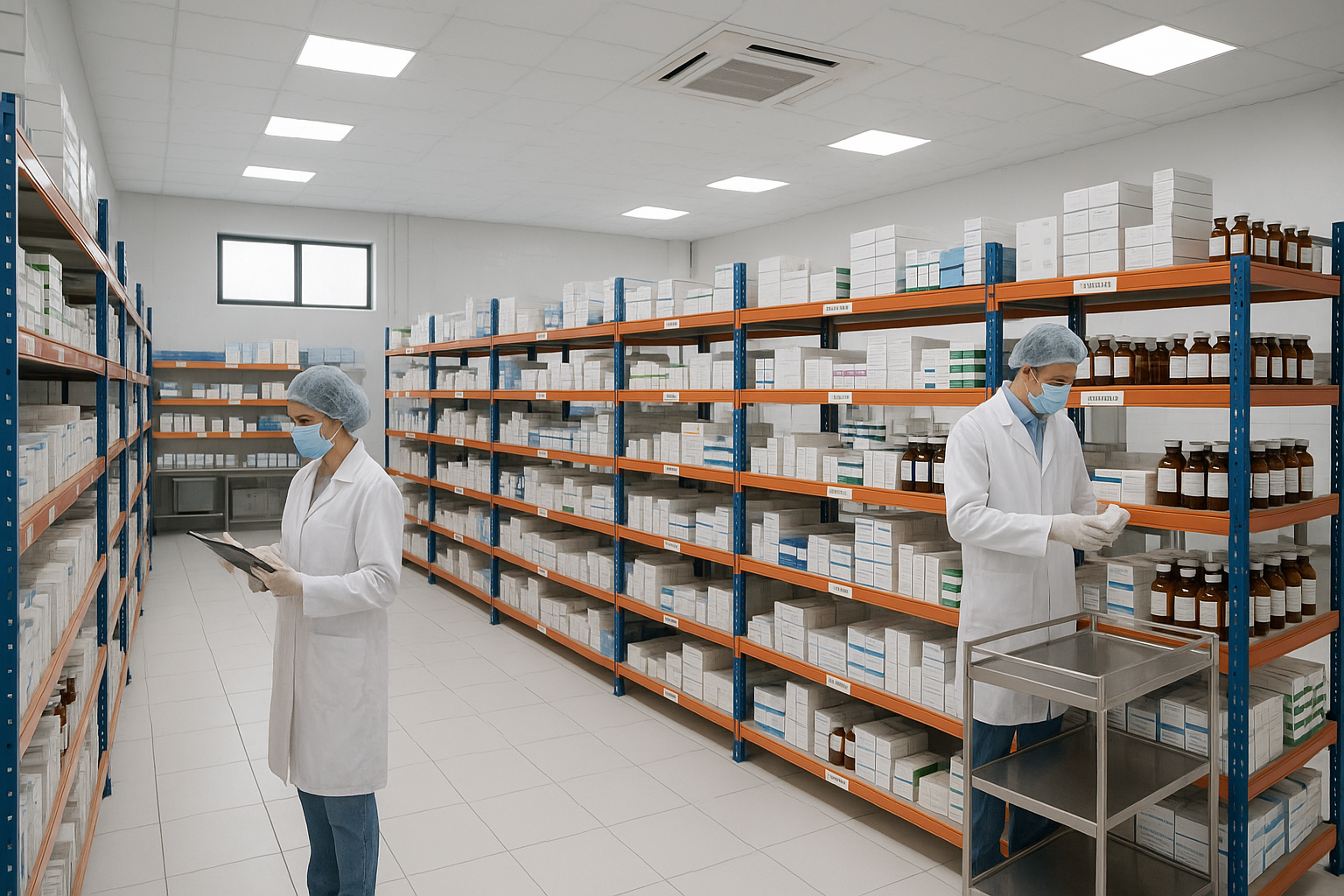 genera una imagen de un almacen de medicamentos