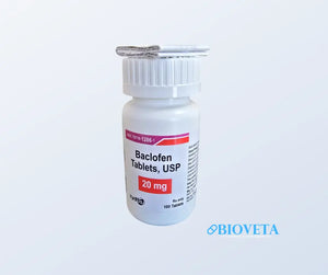 Frasco de Baclofeno 20 mg, 100 tabletas de Zydus, relajante muscular para espasticidad en México.