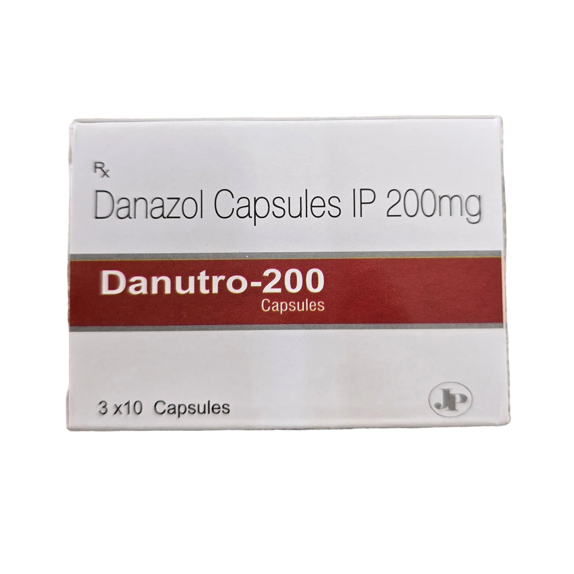 Caja de Danazol 200 mg Danutro-200 con 30 cápsulas para tratamiento especializado de endometriosis.