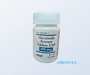 Frasco de Flecainida 100 mg con 100 tabletas de Laboratorio ANI, medicamento antiarrítmico sobre fondo blanco.